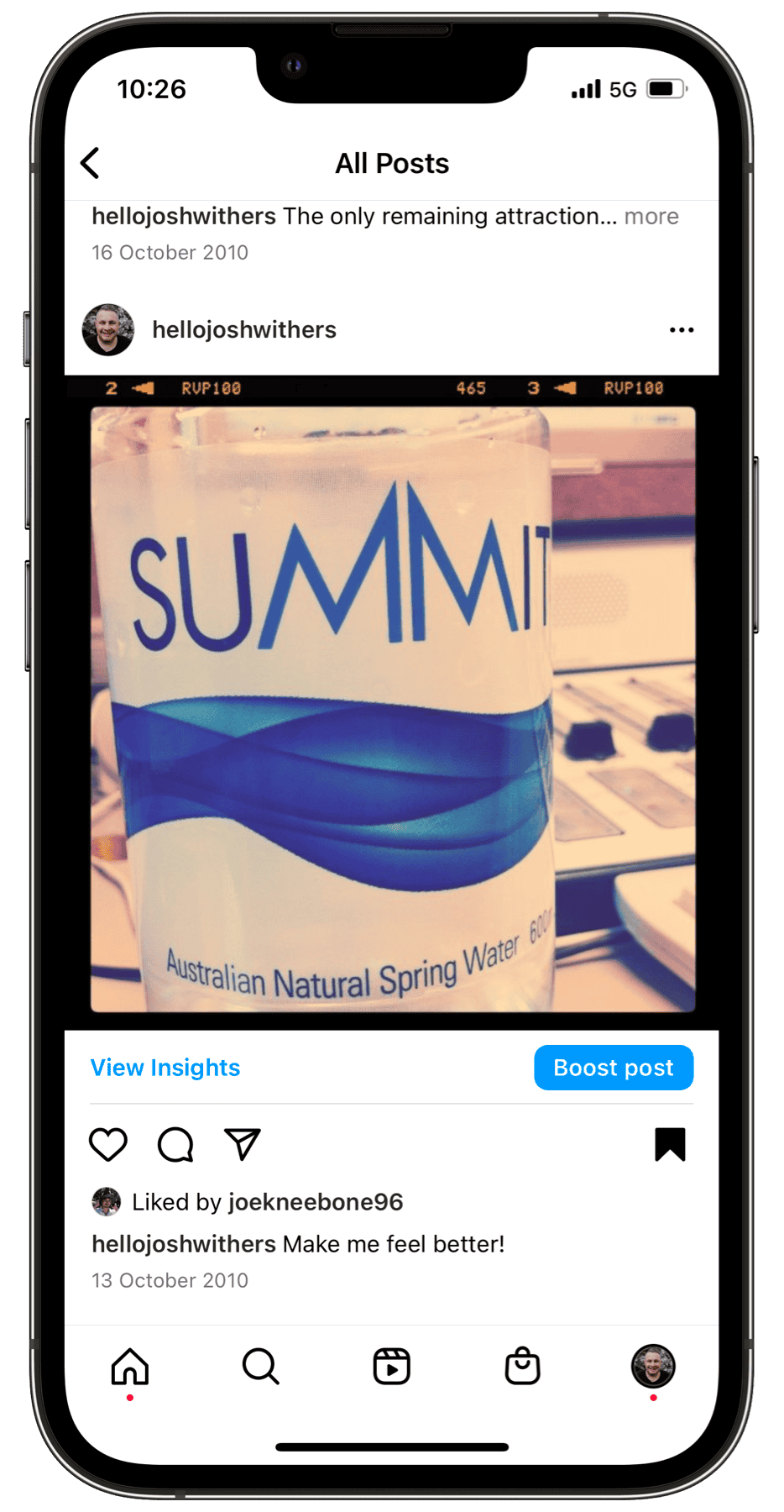 Instagram screenshot from October 2010